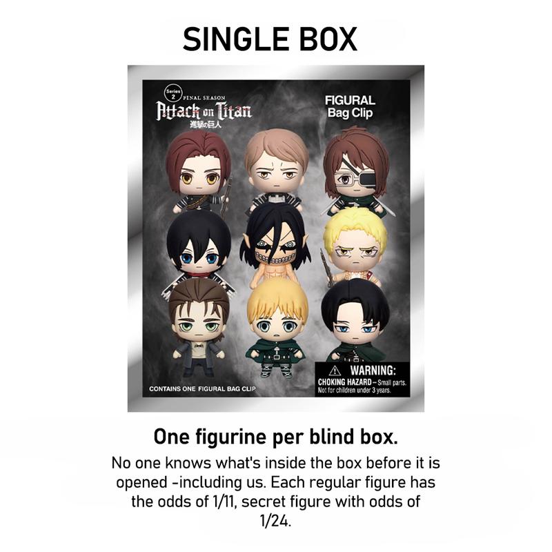 Attack on Titan Blind Bag Keyring/Blind Box Figure 1pc Random One Officially Licensed 3D Cartoon Mystery Anime Keychain Bag Clip Table Decoration Armin Eren Mikasa Levi Hange Christmas Halloween Friends Birthday Anniversary Gifts Limited Edition Accessory
