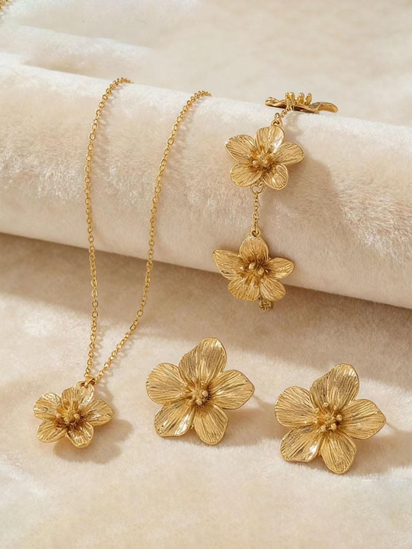 Luxury Floral Necklace Earrings Set, Unique Design Flower Jewelry Combo, Elegant Necklace and Earring Set for Women