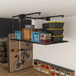 Overhead Garage Storage Rack 5x9 FT for High Ceilings 10-12 FT – 400LBS Capacity All-Steel Construction with Safety Lock, Heavy-Duty Garage Organizer, Max Ceiling Storage – TK Garage Upgrade