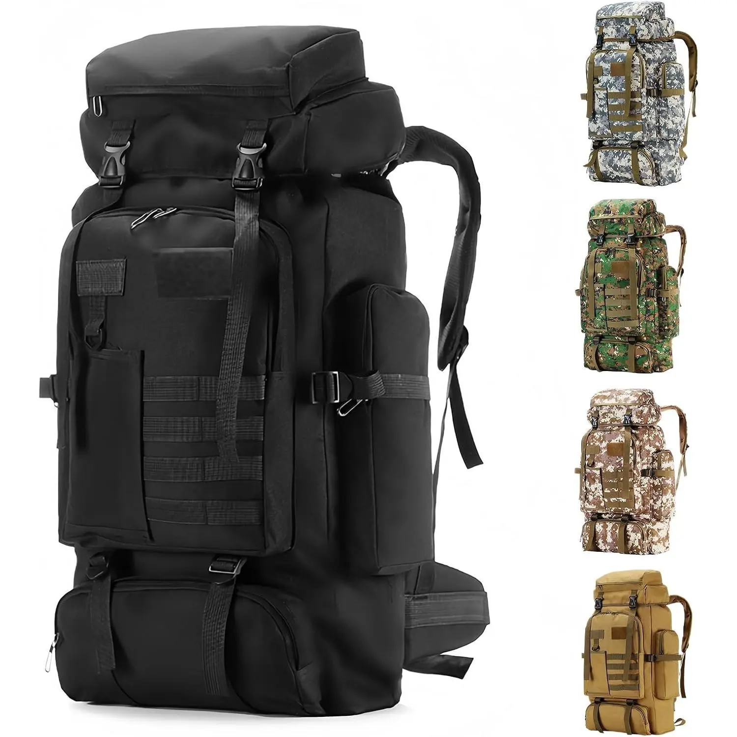 80L Tactical Backpack for Men Women, Waterproof Military Rucksack Large Hiking Camping Backpack with MOLLE System, Outdoor Sports Travel Cycling Daypack, BlackGift