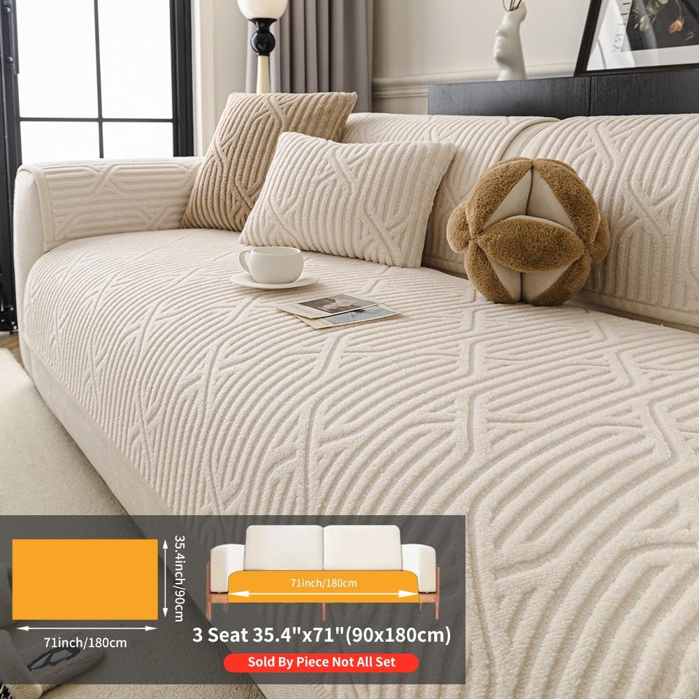 Comfortable Cross-Stitch Plush Sofa Cushion, Thick Soft Pet-Friendly Universal Sofa Protector, Non-Slip Faux Fur Chair Cover for Living Room Bedroom Office Decor