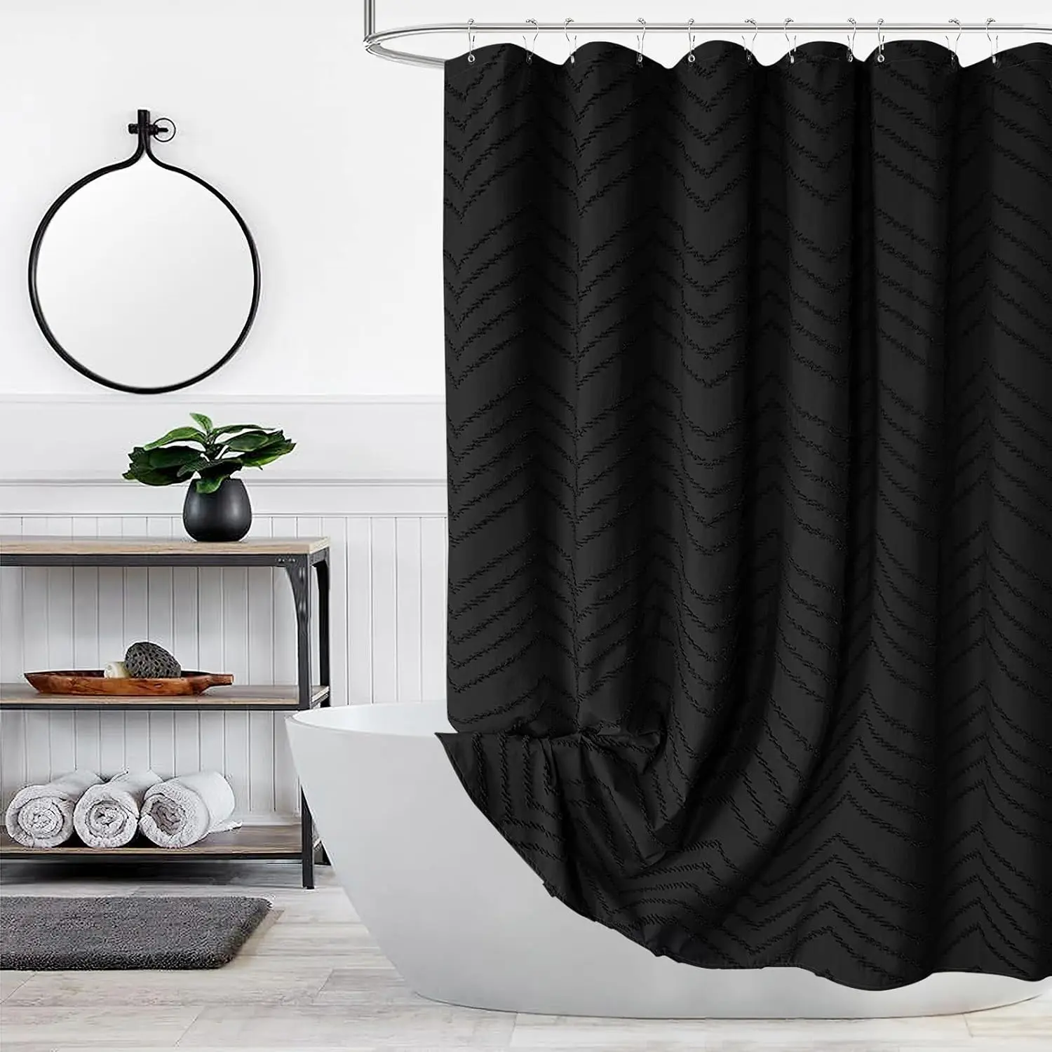 Bohemian Style Bath Curtain, Pretty Shower Curtain, Modern Farmhouse Weave Fabric, 3D W Texture Stripes, Minimalist Bathroom Decor, Durable and Fashionable
