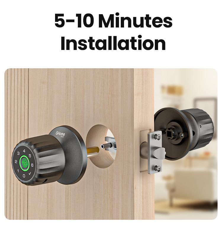 GHome Smart 4-in-1 Keyless Entry Door Knob with Biometric Fingerprint, Keypad, App and Bluetooth Control, Rechargeable Battery with Removable Charging Design for Home, Bedroom, and Apartment