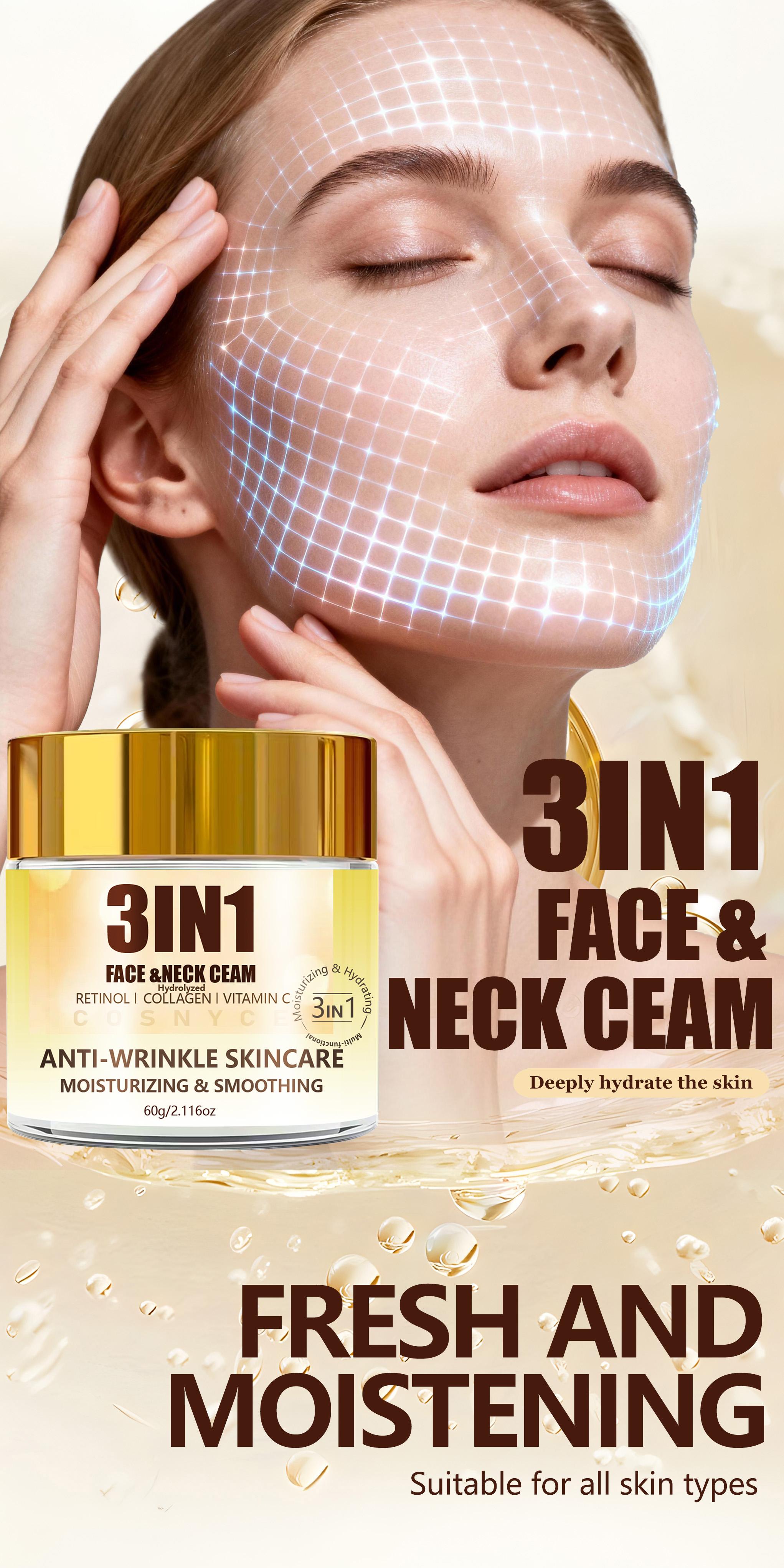 60g3in1 Whitening Cream with Collagen & Vitamin C, Smooth Moisturizing, Alcohol-Free, No Scent, Non-Greasy, Easy Absorption, All Skin Types