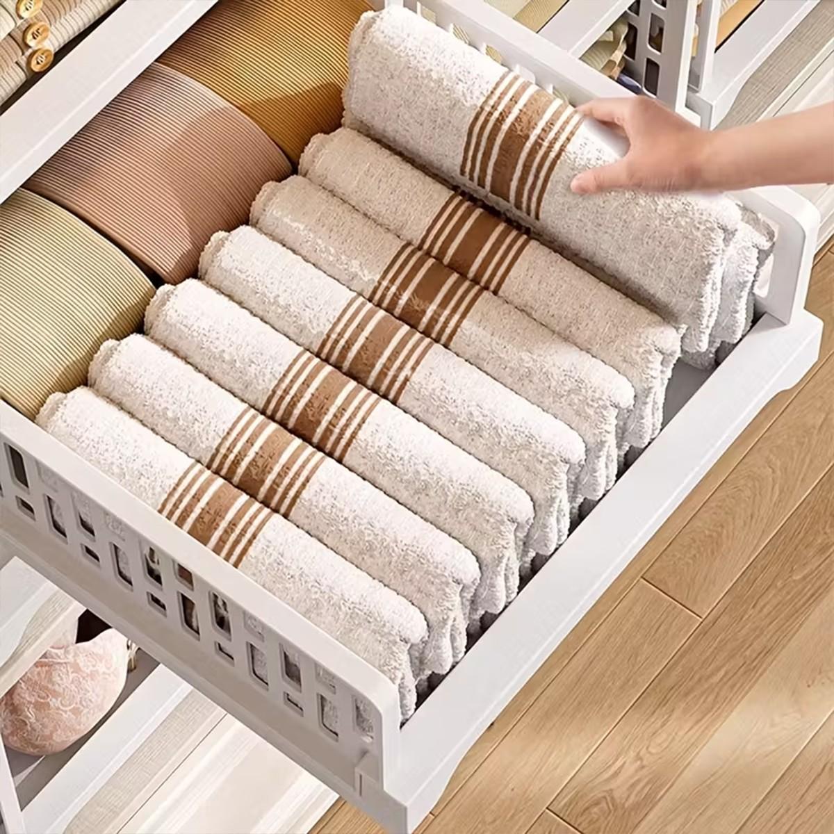 Stackable Plastic Storage Baskets, Foldable Closet Organizer Boxes, Wardrobe Container & Drawer Rack, Suitable for Cabinets, Bedroom, Dormitory, Bathroom, Kitchen, Office, Stackable Design