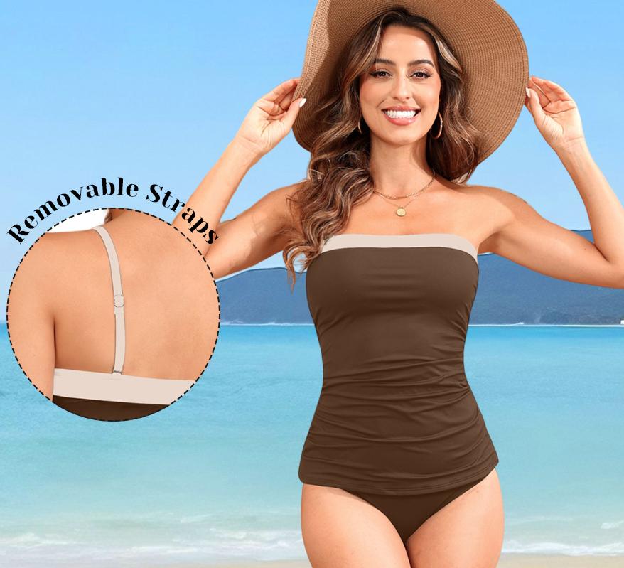 Aqua Eve Bandeau Swimsuits for Women Two Piece Bathing Suits Ruched Tummy Control Tankini Sets Strapless Swimwear Aqua Eve Bandeau Swimsuits for Women Two Piece Bathing Suits Ruched Tummy Control Tankini Sets Strapless Swimwear