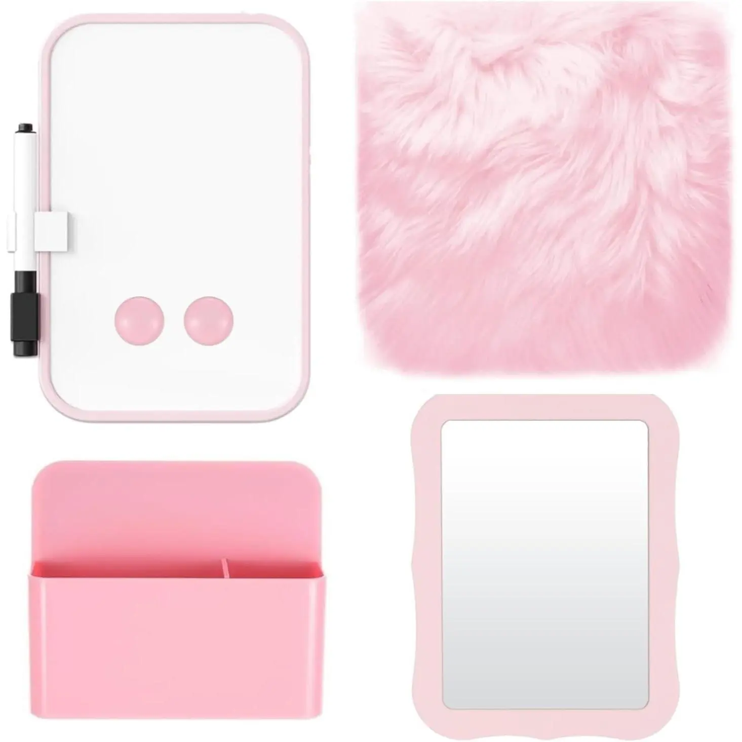 School Locker Accessories for Girls Locker Decorations Locker Organizer Include Whiteboard, Mirror, Pen Holder, Marker, Round Magnets, Pink Fur Locker Rug