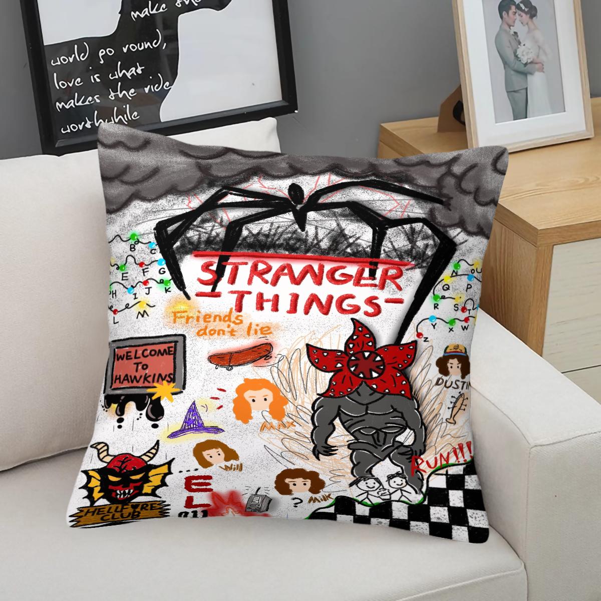 Stranger Things Pattern Throw Pillow, Soft And Comfortable Printed Design, Unique Print, Suitable For Living Room Sofa, Bedroom Headboard Pillow, And Office Nap