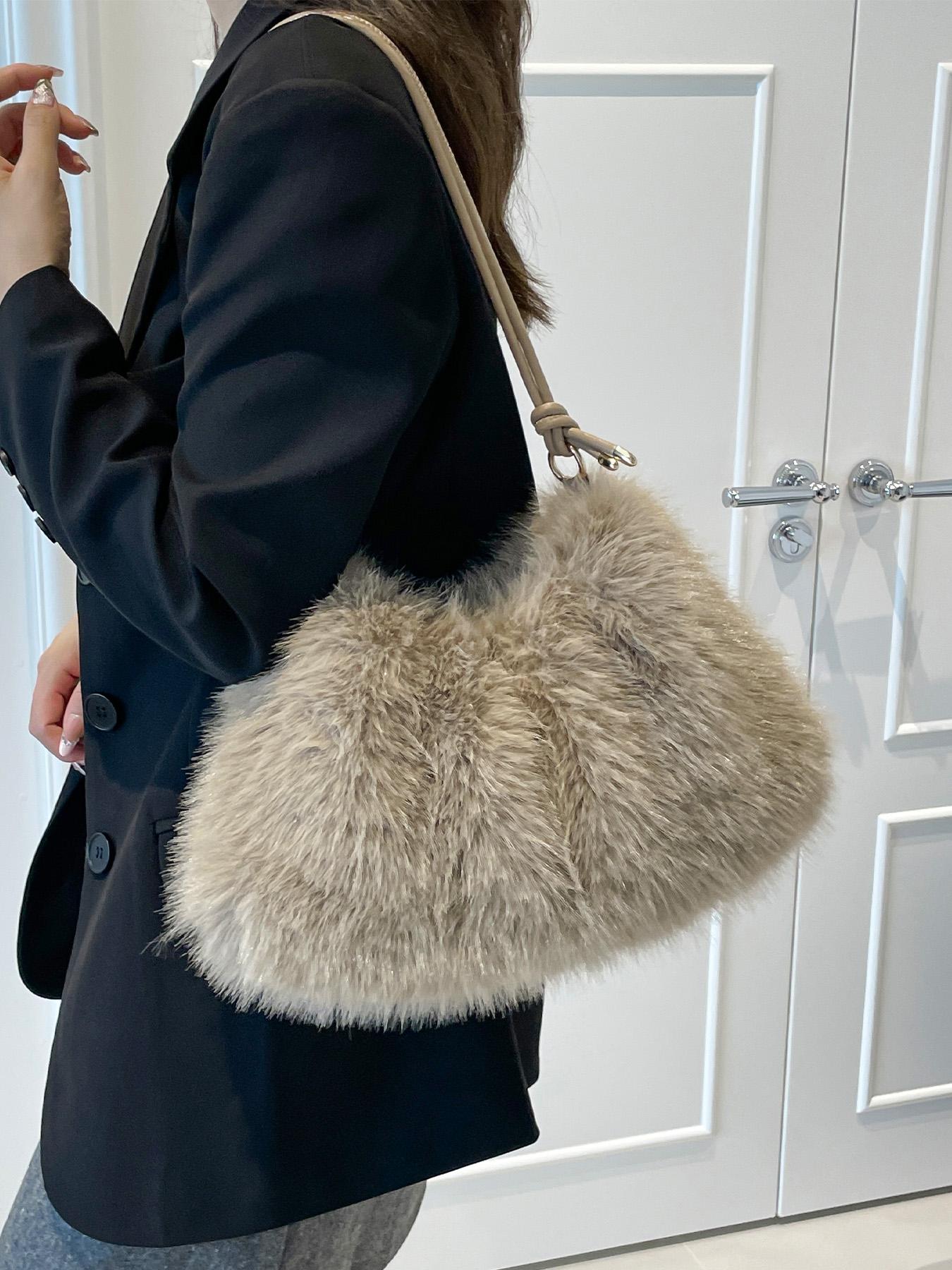 1pc Women's Shoulder Bag Solid Color Clear Color Crossbody Bag Plush Fashion Versatile Leisure Simple and Elegant Suitable for Autumn and Winter Travel, Work Commute, Shopping, Dinner Women's Shoulder Bag