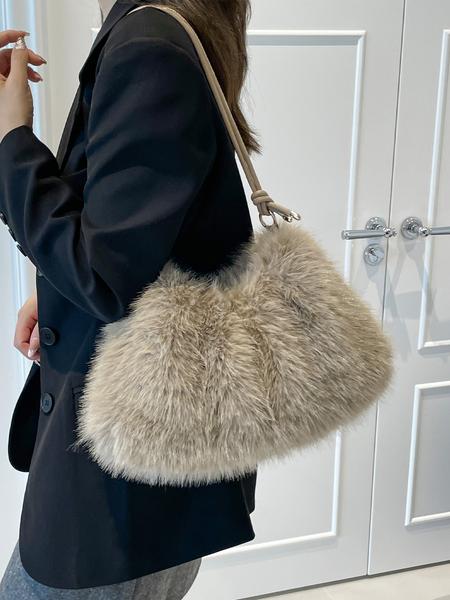 1pc Women's Shoulder Bag Solid Color Clear Color Crossbody Bag Plush Fashion Versatile Leisure Simple and Elegant Suitable for Autumn and Winter Travel, Work Commute, Shopping, Dinner Women's Shoulder Bag