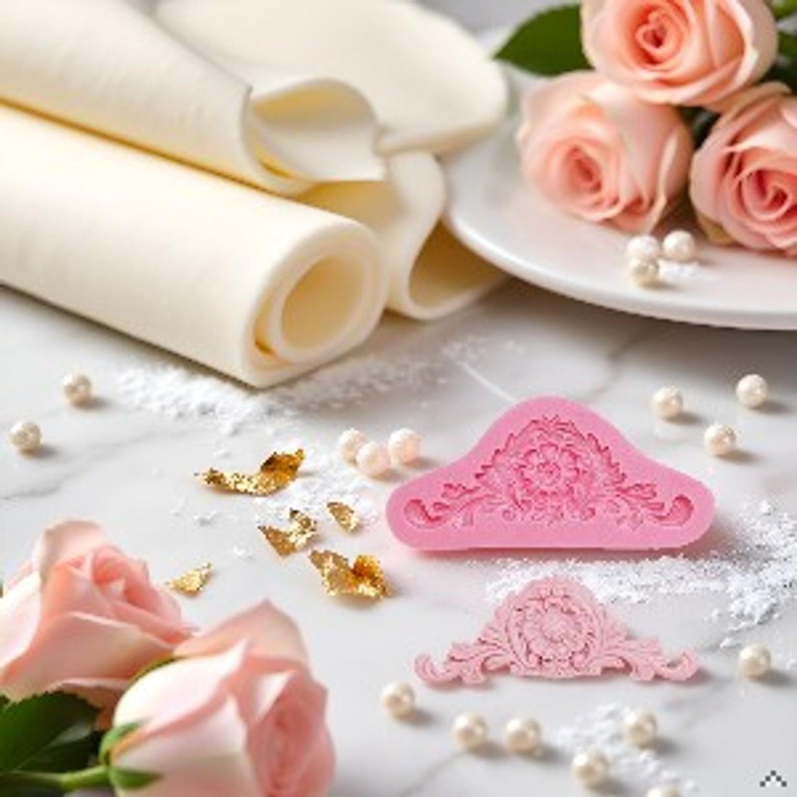 3D Baroque Crown Silicone Mold for Fondant Chocolate Cake Baking Decor, Pink