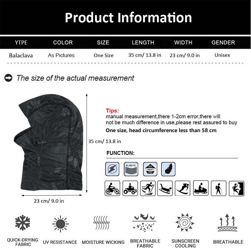 5PCS Camouflage Balaclava Face Mask UV Protection Men Women Sun Hood Tactical Motorcycle Fishing Hiking Cycling Neck Gaiter Face Clothing Neck Mask Scarf Breathable Bandana Cool For Summer Gaiter for Windproof Sports Protective Gear