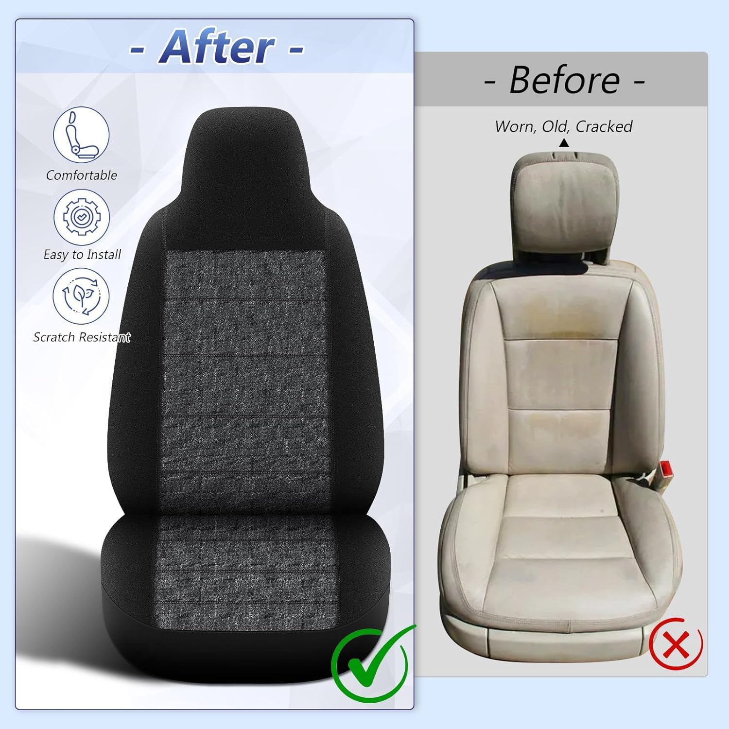 Custom-Fit Front Seat Cover for 1997-2000  F-150 Pickup, Front High  60/40 Split Seat Covers with Molded Headrests, Airbag Compatible, Quick Setup Interior Seat Cover