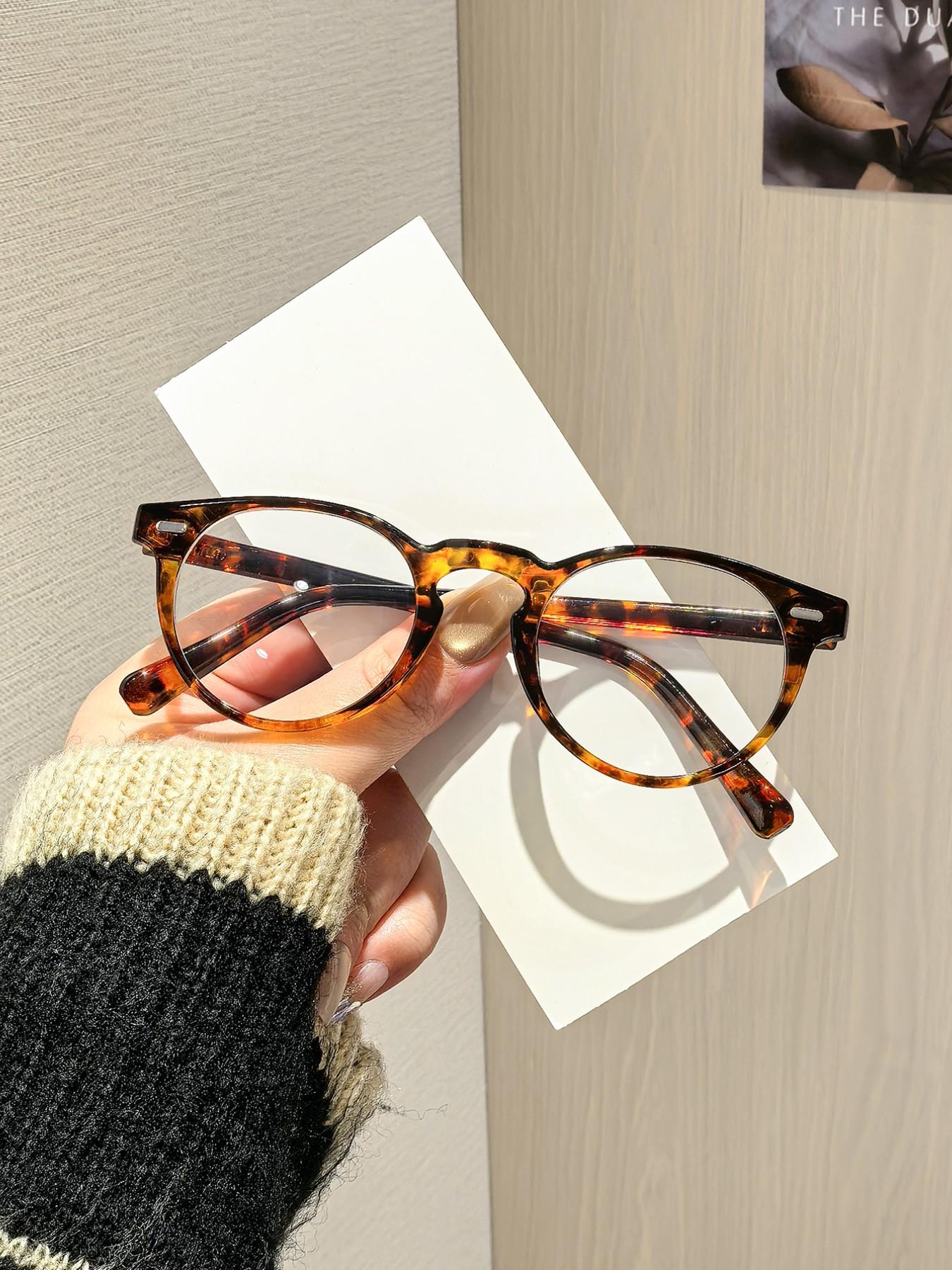 Women's Round Frame Flat Glasses, Simple Tortoiseshell Frame, Clear Lenses, Lightweight Comfortable, Casual Style for Daily Commute Office Reading