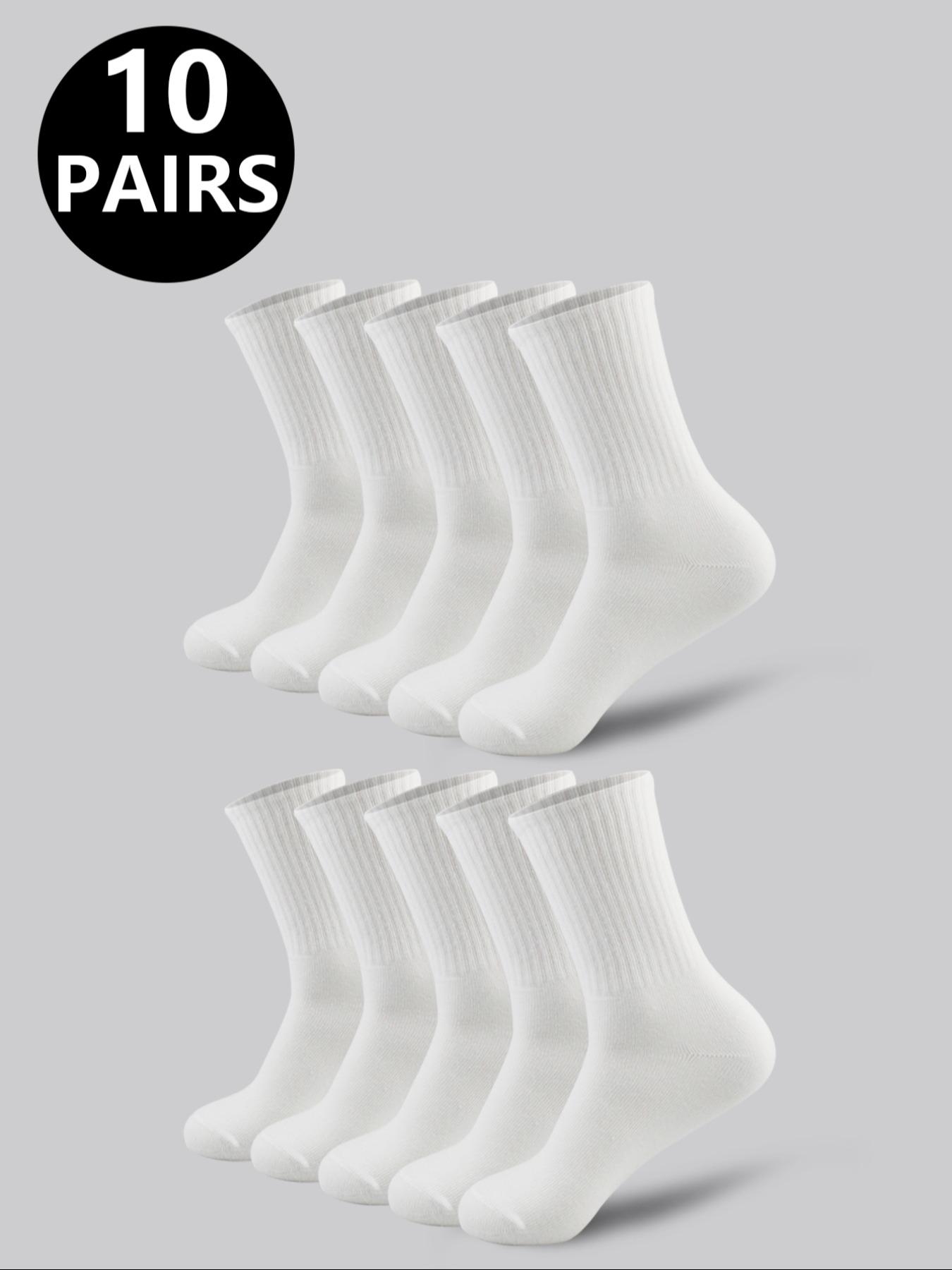 Men's High-Waisted Breathable Mid-Calf Sports Socks, Athletic Socks, Plain Casual Fitted Socks for All Seasons, 5/10 Pairs