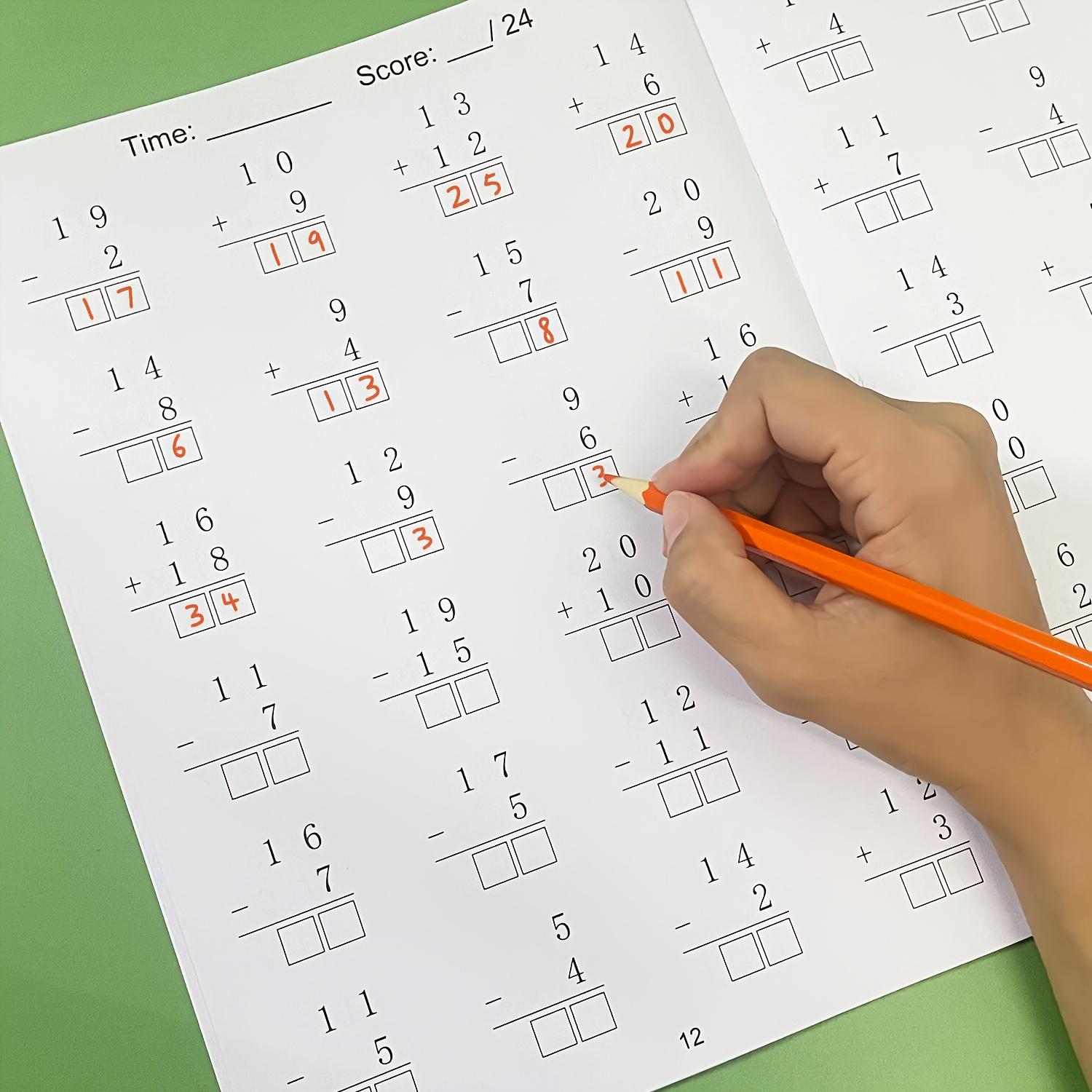 32-Page children's math workbook, multiplication, division, addition and subtraction within 1000, math learning, practice activity worksheet, School Supplies