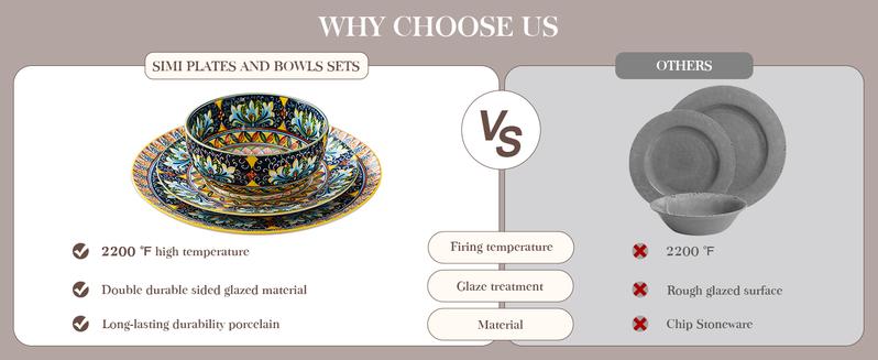 vancasso 24/18/12 Pieces Dinnerware Sets, Plates and Bowls Set, Porcelain Dishes Set for 4/6, Microwave and Dishwasher Safe, Scratch Resistant, Bohemian Style Dining Ware, Series SIMI Tableware