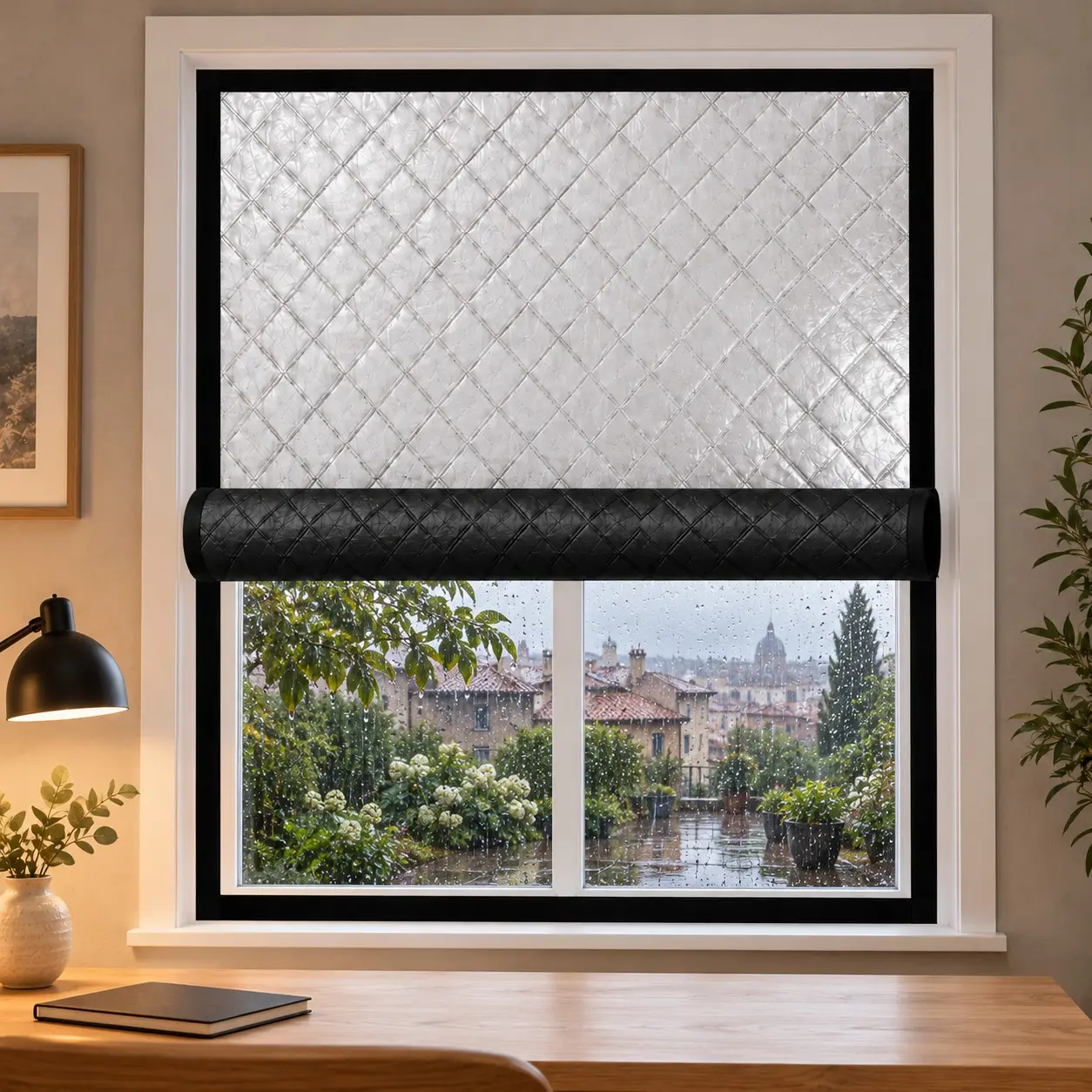 Winter Thick Windproof Insulating Curtain, No Drilling Self-Adhesive Installation, Roll-Up Design, Detachable Folding Storage, Light Blocking Cold Window Cover