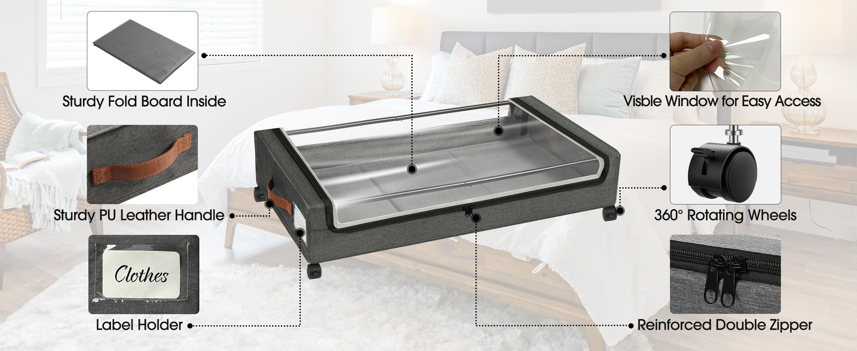 Spring Special: Yecaye 2PC Hidden Under-Bed Movable Storage Bins – Unlock the Forgotten and Wasted Storage Space! High Quality Fabric Heavy Items