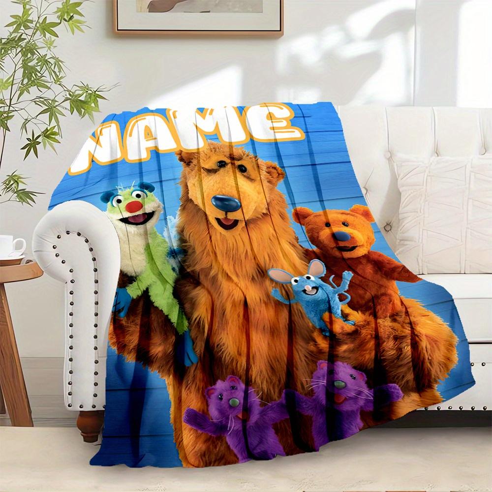 Custom Name Bear in the Big Blue House Plush Fleece Throw Blanket - Fleece Fabric, Multi-Size, Resistant Print, Vibrant Puppet Crew Art, Kids Room Decor, Soft Lightweight Retro Vintage Gift for Retro Kids Show Fans (Birthday, Holiday)