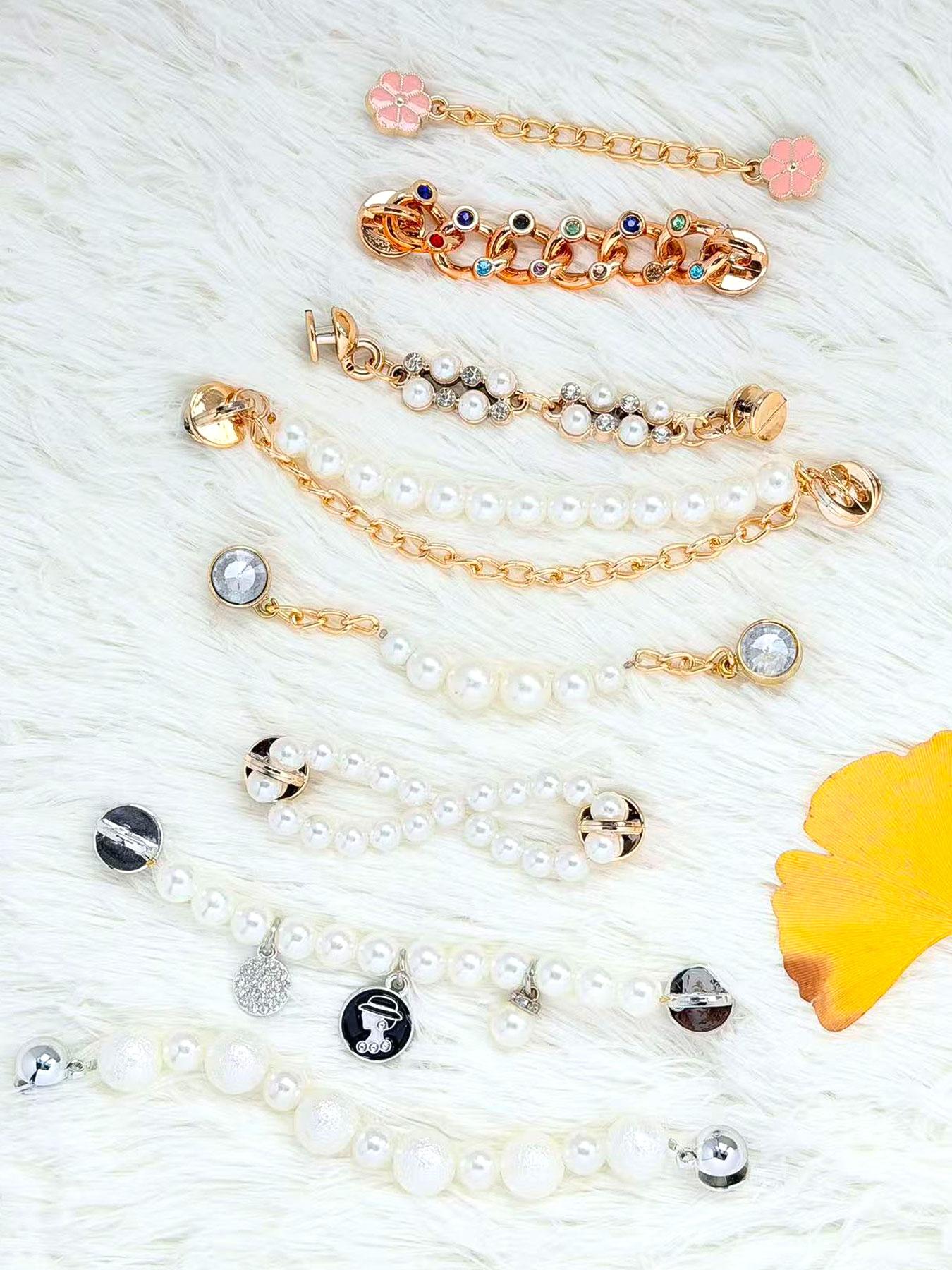 2 Piece Pearl Rhinestone Hole Shoe Chain Set, Multi-Style Decorative Trendy Hole Shoes Accessories, Fashionable Footwear Enhancements, Shoe Charm Set