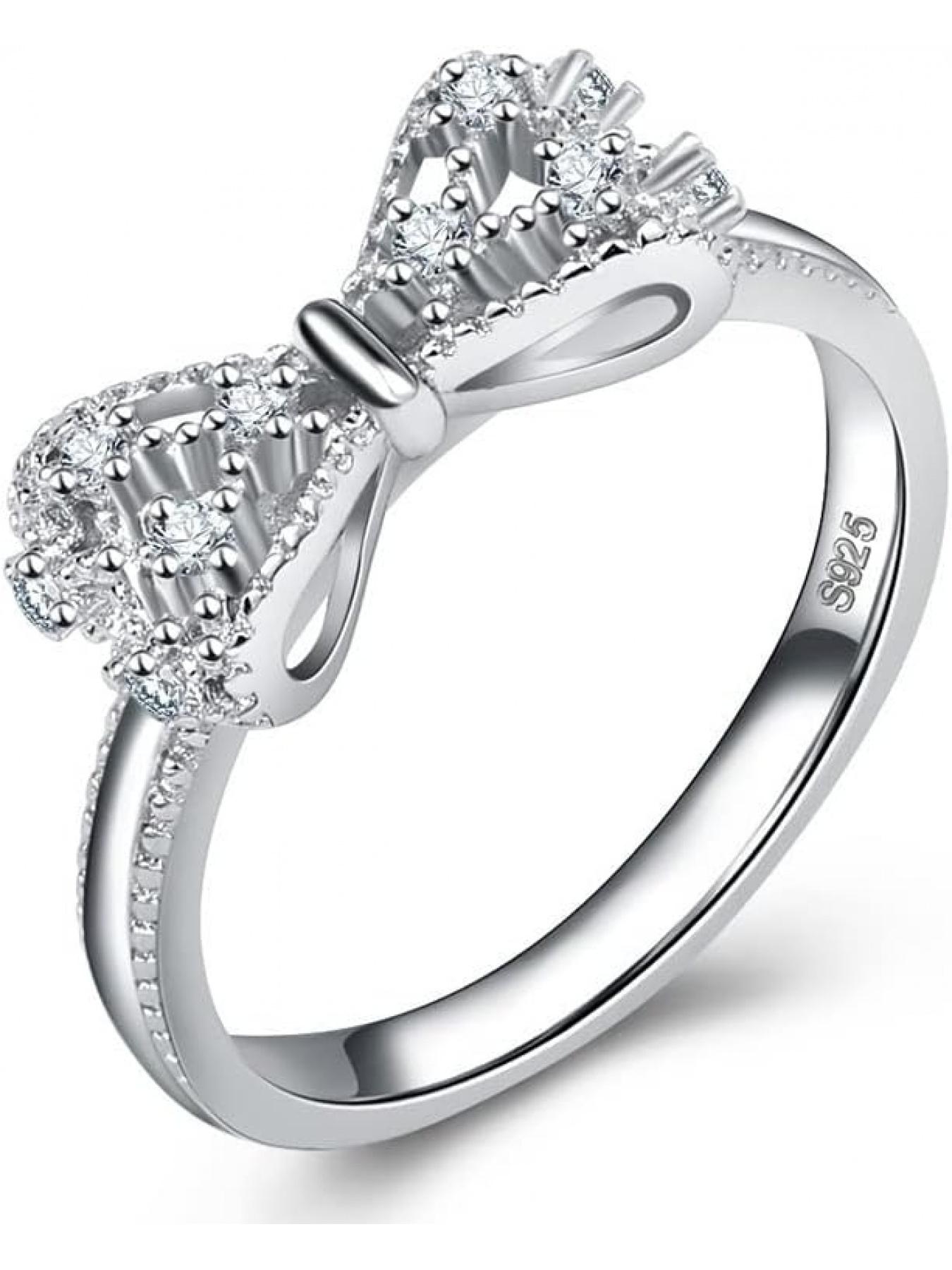 Classic Bow Eternal Love Knot Promise Ring Elegant Bow Statement Wedding Ring Cubic Zirconia Bow Ring Lovely Round Engagement Ring