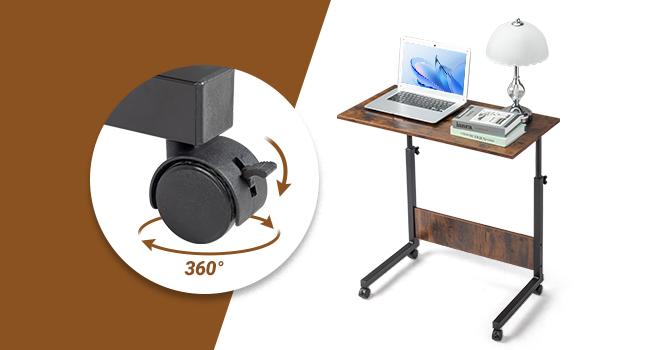 FCH Removable Chipboard & Steel Side Table with Rustic Brown Adjustable Work Table, Rolling Desk Laptop Computer Cart for Home, Bedroom, Office, Classroom