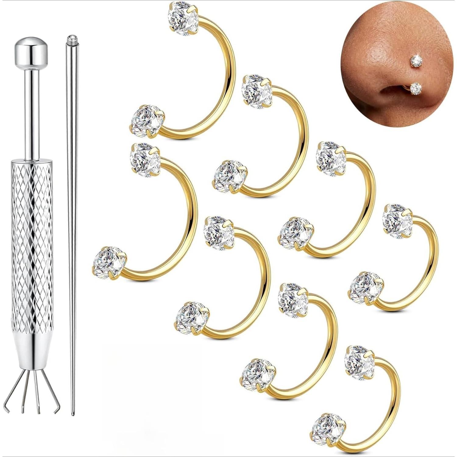 8Pcs Hypoallergenic Steel Horseshoe Septum for Men Women, 7/8/10/12mm 18G Gold Silver Hoops, Body Piercing Jewelry, multi-use cartilage tragus daith lip piercing jewelry, great for daily wear, parties, festivals & holiday birthday gifts