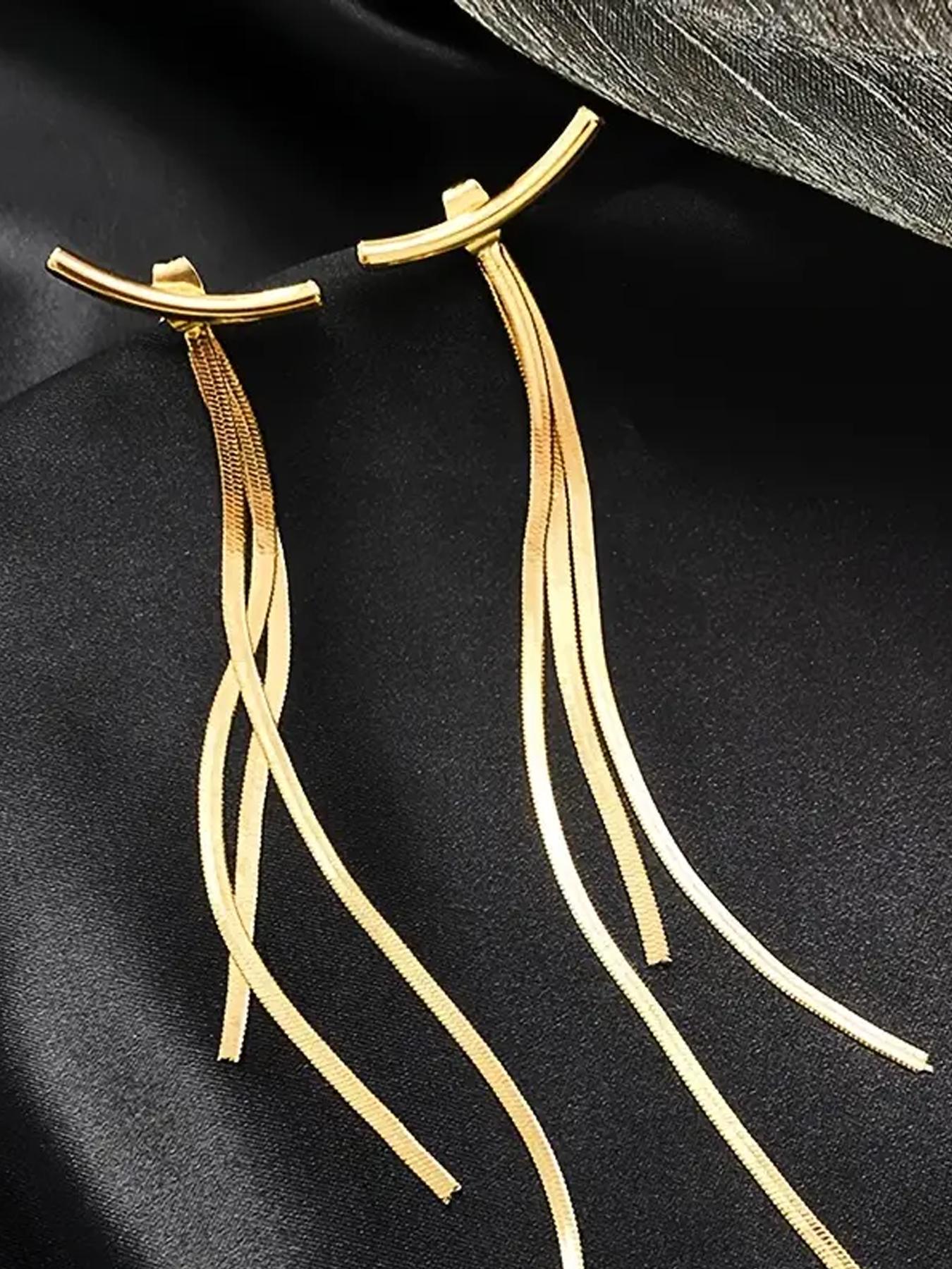 1 Pair Elegant Alloy Tassel Drop Earrings, Simple Iron Post, Versatile for Daily Wear & Parties, Creative Design, Ideal for Valentine'S Day Gift, All-Season Jewelry