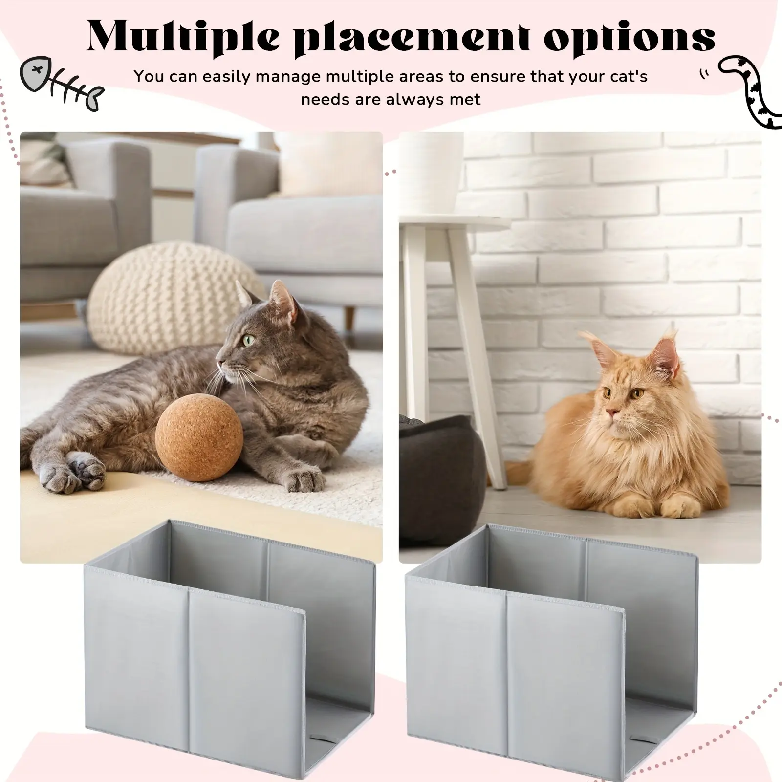 2pcs Cat Litter Box Enclosure Splash Guard with Removable Mat - 24"L x16"W x16.5"H High-Sided Anti-Leakage Design, Spill-Proof Litter Pan Shield, Easy-Clean Durable Construction for Large Cats & Messy Urinals, Modern Enclosed Litter Box for Home Dec