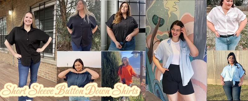 Plus Size V-Neck Casual Blouse – Short Sleeve Button Down Shirt for Women | US 2025 Deals for You Days