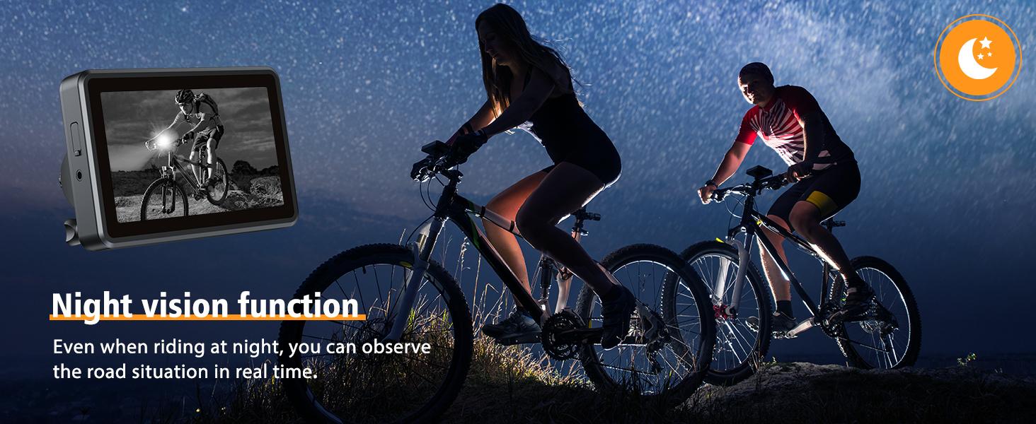 Handlebar Bike Mirror, Bicycle Rear View Camera with 4.3'' HD Night Vision Function, 145° Wide Angle View, Adjustable Rotatable Bracket, Compatible with Bicycle, Mountain, Road Bike