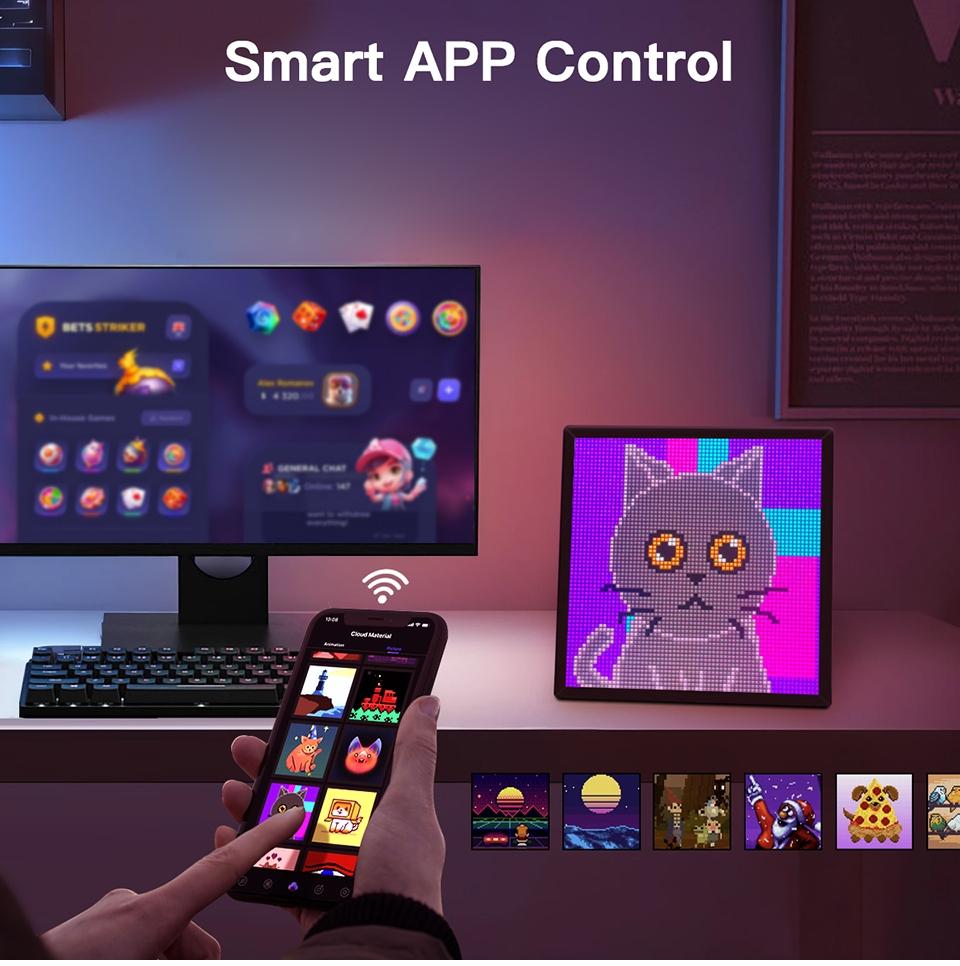 Programmable LED Pixel Matrix Display,DIY Art Animation Screen with App Control,5V for Home/Office Decor Gift Christmas/Birthday