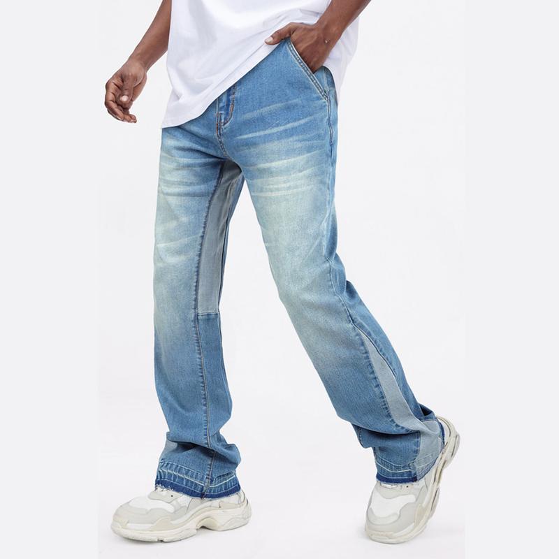 GINGTTO Men's Stacked Flared Jeans Bootcut Patchwork Streetwear Denim Pants