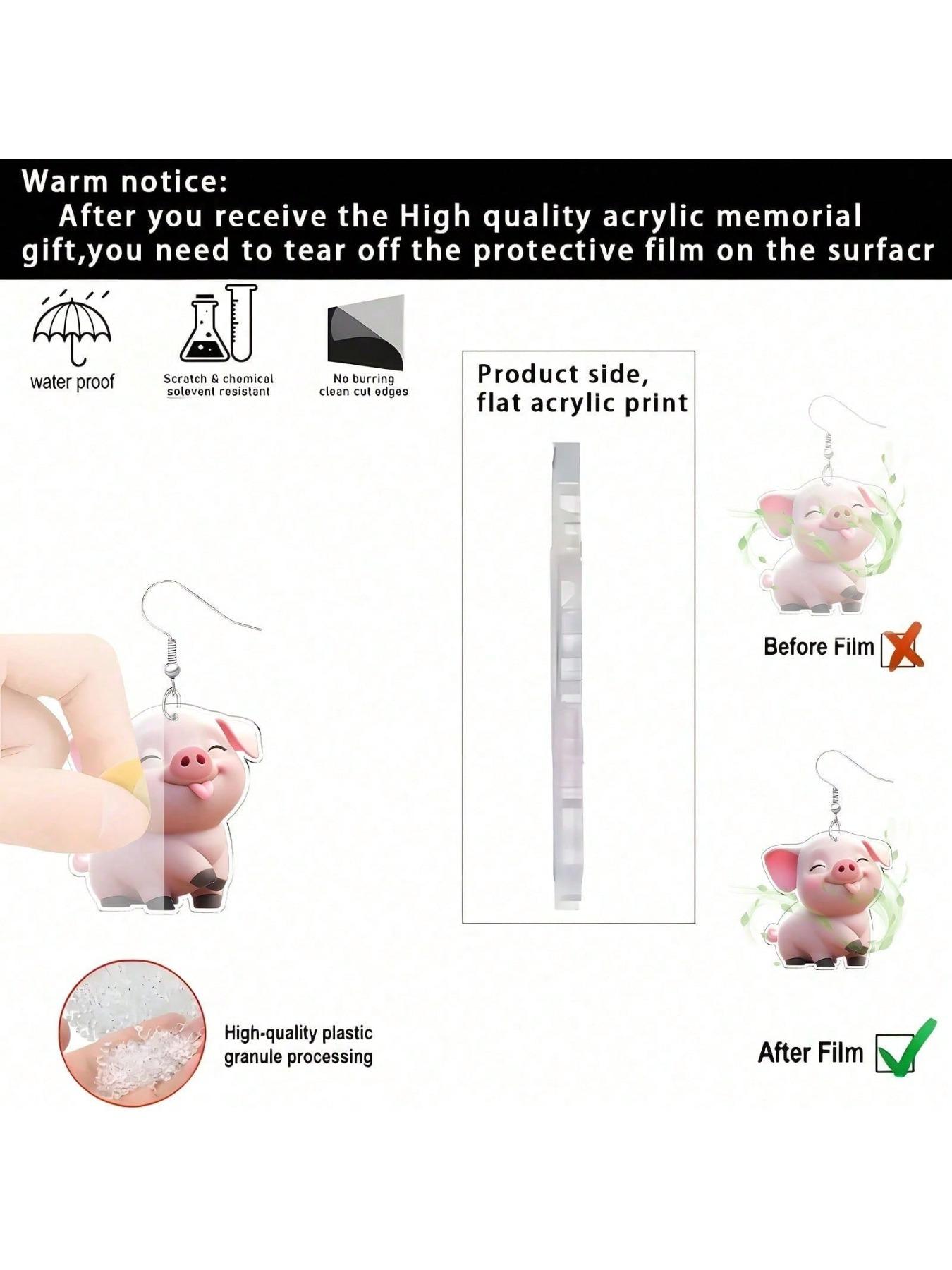 classic acrylic earrings -1 pair, cute pink pig design, elegant animal themed accessory, suitable for Christmas, Thanksgiving, birthdays, anniversaries, Mother's Day gifts, unique earrings