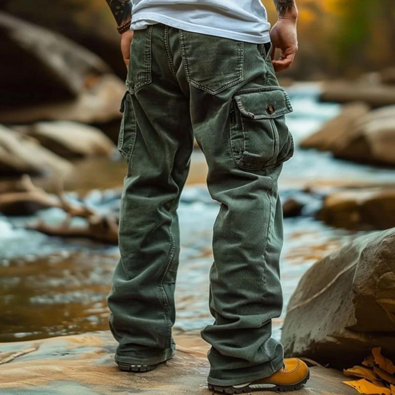 2 Pack Men's Multi‑Color Corduroy Cargo Pants |   Wide Leg Loose Fit Pocket Casual Trousers-Men's Autumn/Winter Clothing