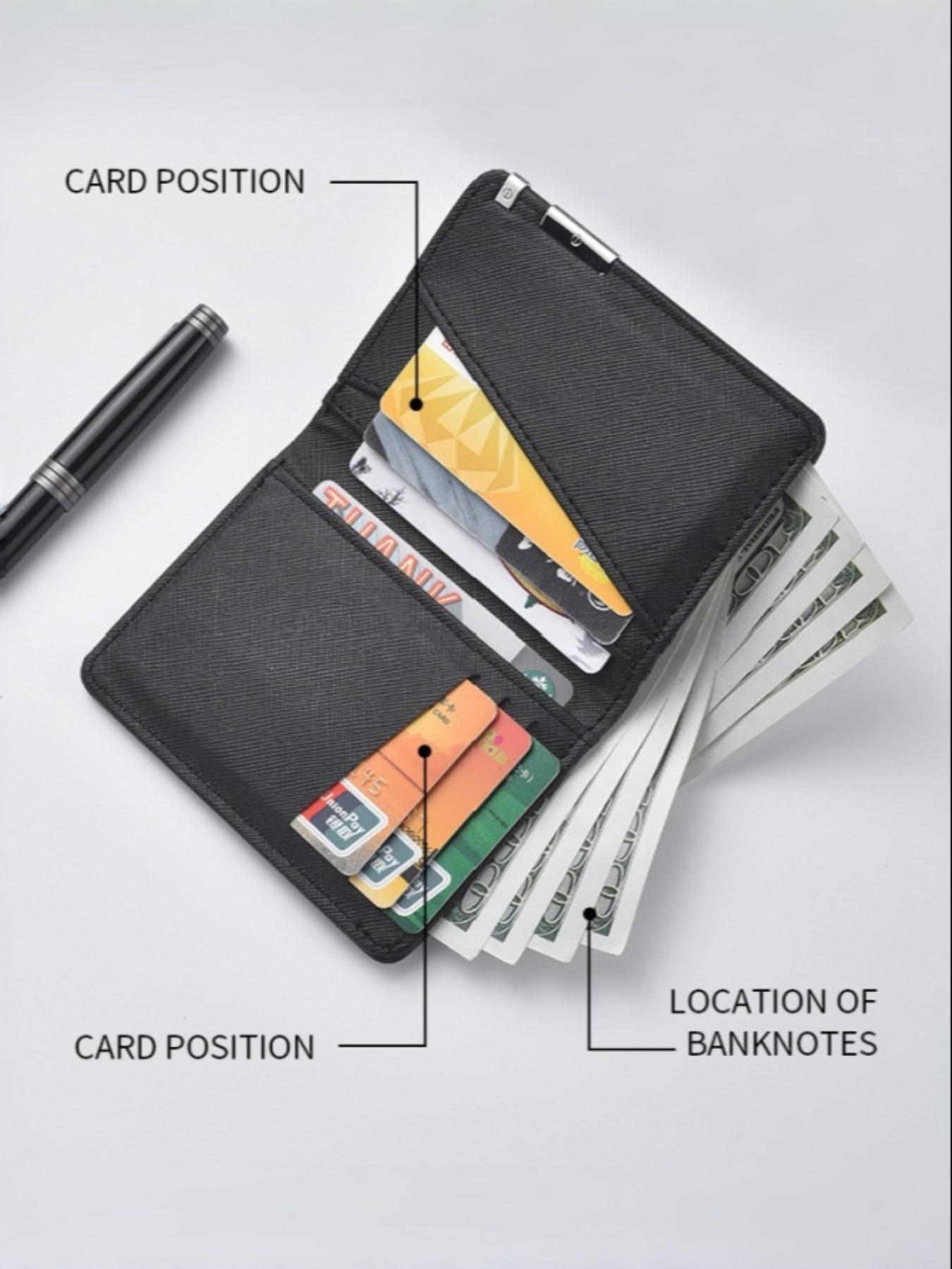 Men's Short Leather Wallet with Iron Edge Cross Texture, Multi-Card Slots Money Clip Card Holder, High-End Style Men's Wallet