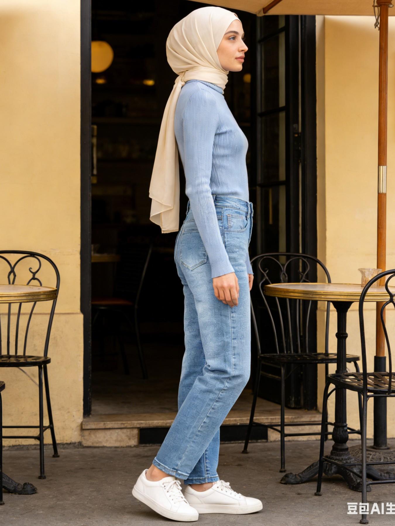 Muslim Women's Mid-Waist Slim Fit Straight Leg Jeans Pants, Elastic Fabric, All Seasons, Outdoors, Party Wear, Spring Summer