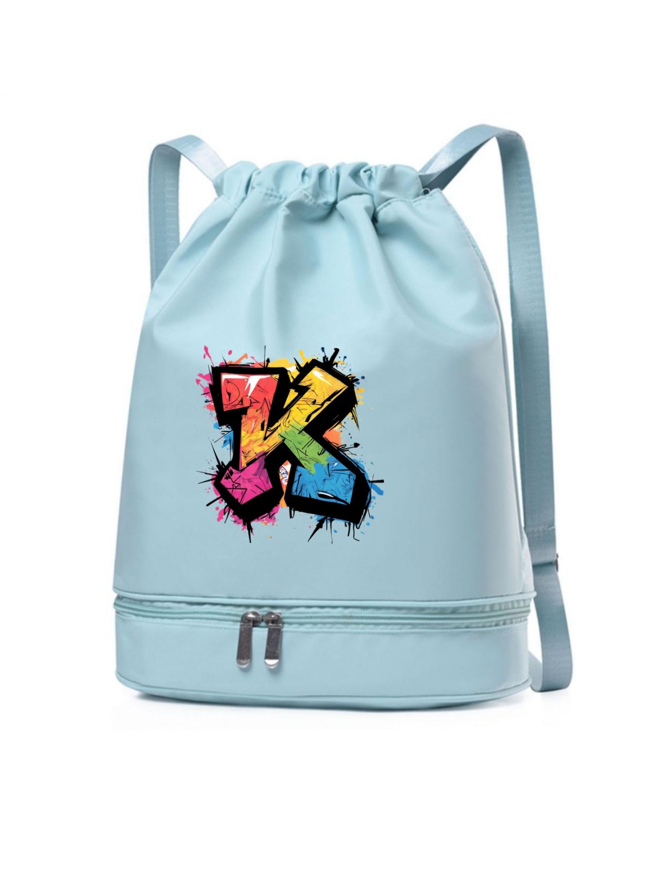 Street Graffiti Style Letter K Print Backpack, Adjustable Shoulder Straps, Detachable Shoe Compartment, Multiple Colors Available
