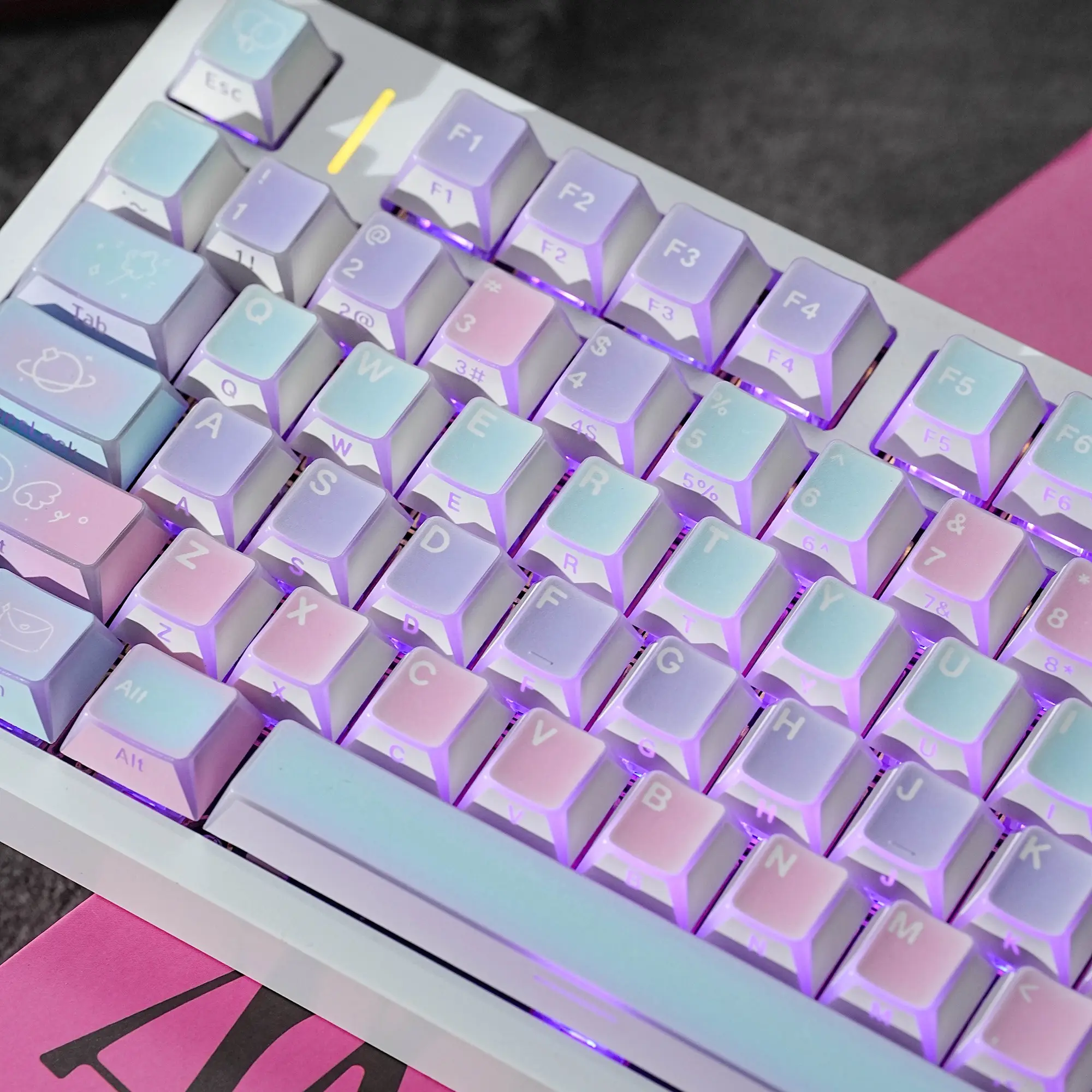 137-Key Original Height Star Dream Keycaps, Backlight, Reflective Edges, 5-Sided Heat Transfer, German English Uk US Layout, Cute Fresh Style
