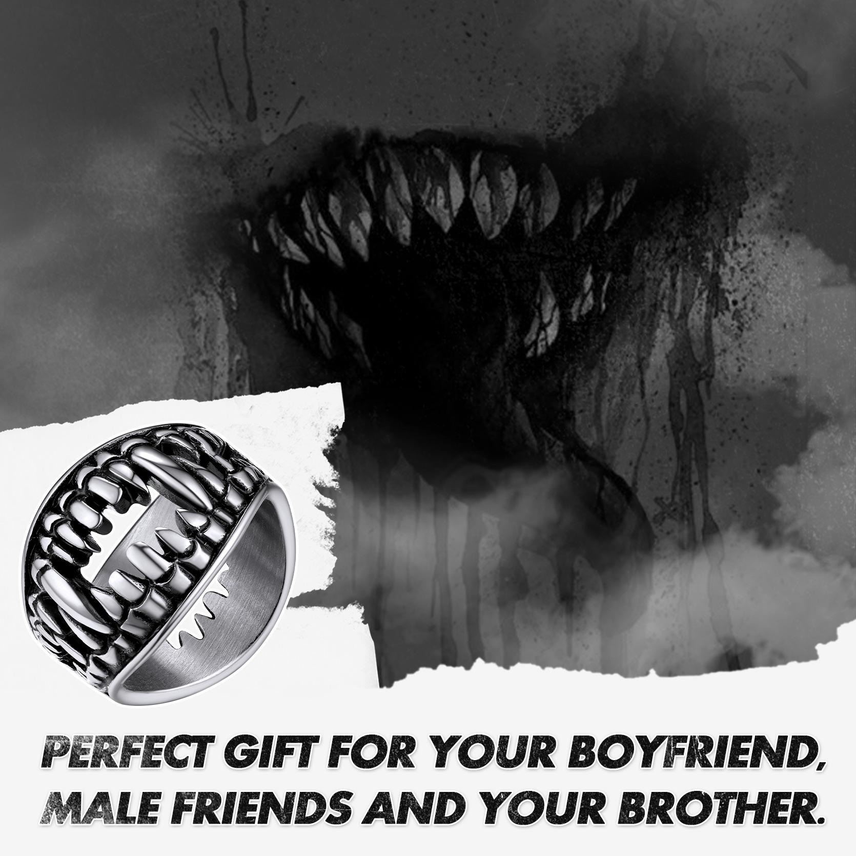 FaithHeart Skull Teeth Ring for Men Women Stainless Steel Biker Ring