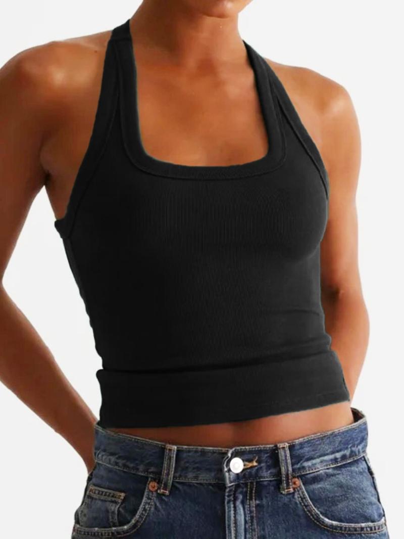 Backless Sleeveless Sports Bra Tank Top, Cross-Back Design, Comfortable Casual Wear, Daily Date, Slim-Fitting Short Style