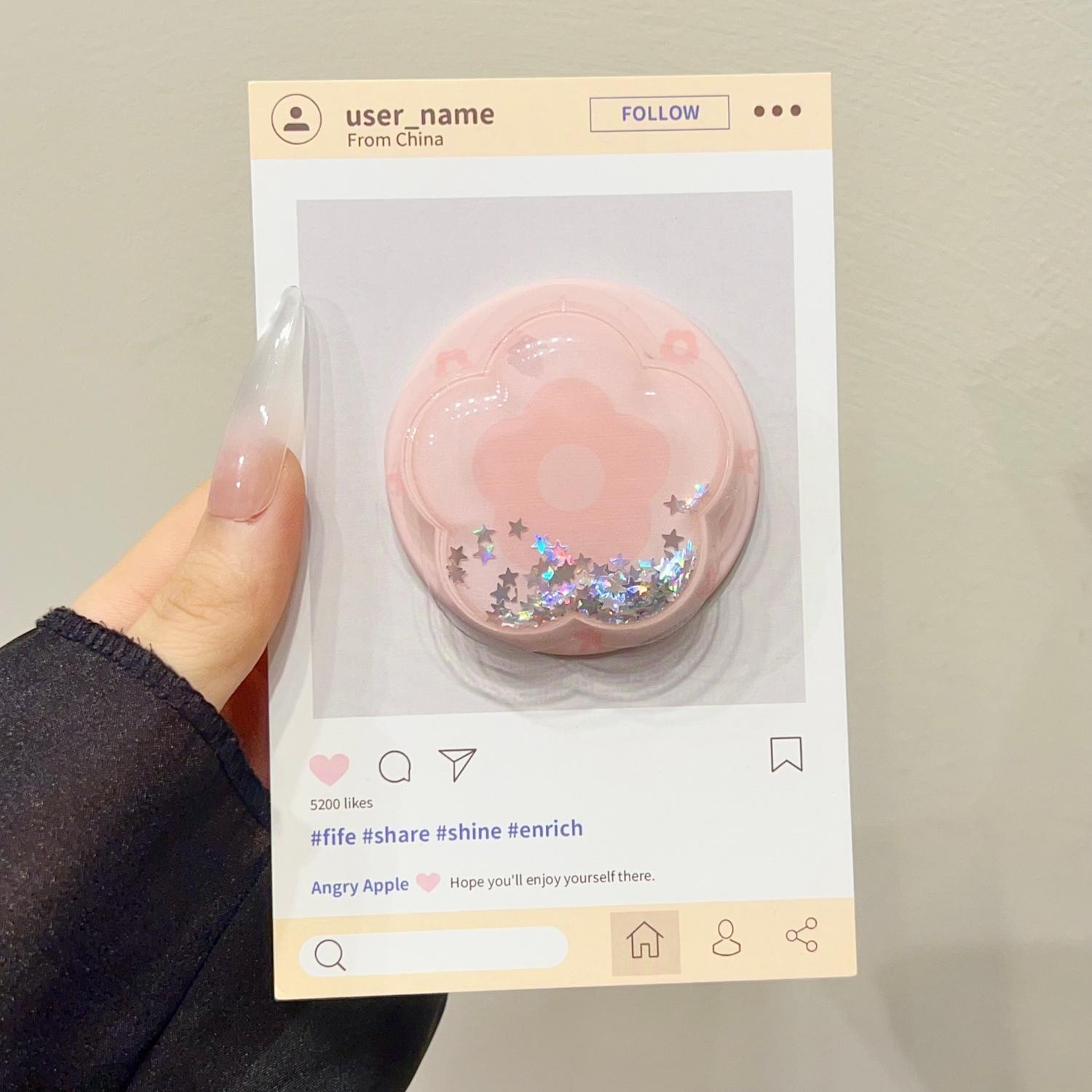 Magnetic Push-Pull Phone Stand, Sand Star Flash Style, High-End Shaking Magnetic Holder, Adjustable Stable Desktop Support, Flower Design, Magnetic Phone Grip