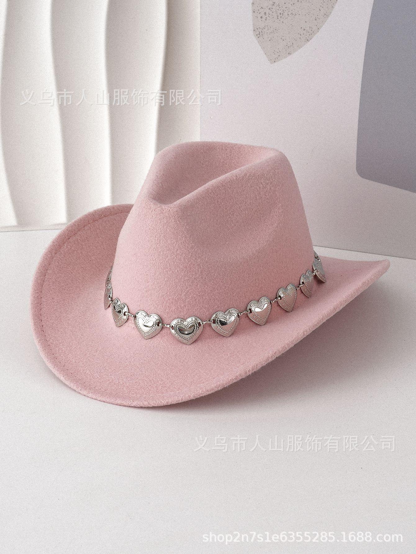 European and American cross-border hollow metal oversized love chain hat chain hip hop punk cowboy hat top hat retro felt hatSpeedy Smarts
