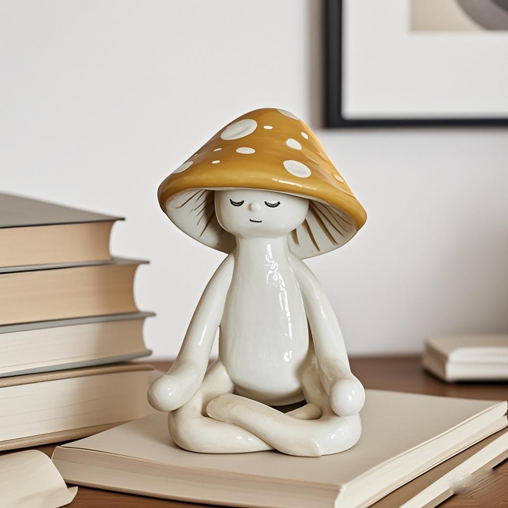 Cute Meditation Yoga Mushroom Desktop Decor, Desktop Statue, Resin Craft Gift for Home Living Room Garden Patio Decoration, Unique Tabletop Ornament, Home Decor Ornaments, Decorative Statues, Resin Figurine Statue