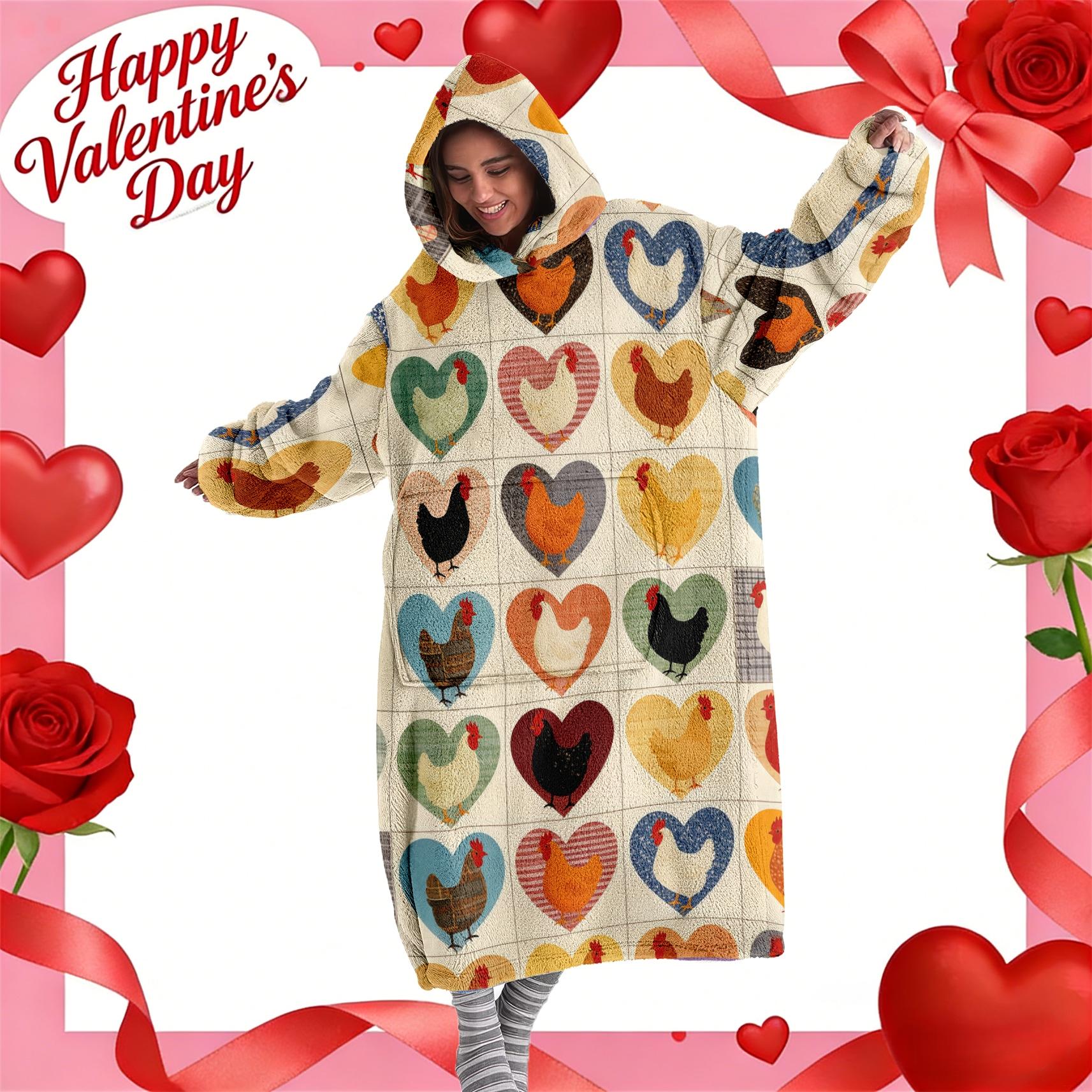 Hooded Blanket Wearable Throw, Patchwork Chicken Hoodie Blanket, Digital Print Flannel Soft Warm Blanket for Sofa Home Leisure Air Conditioning Nap Office Bed Camping Travel Gift，Christmas Gift, Valentine's Day gift #GLOBAL PICKS