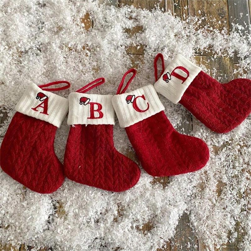 Knitted Letter Christmas Stocking, Personalized Initial Xmas Sock, Fireplace Hanging Decor, Holiday Party Gift, Home Decoration Knitted Letter Christmas Stocking, Personalized Initial Xmas Sock, Fireplace Hanging Decor, Holiday Party Gift, Home Decoration