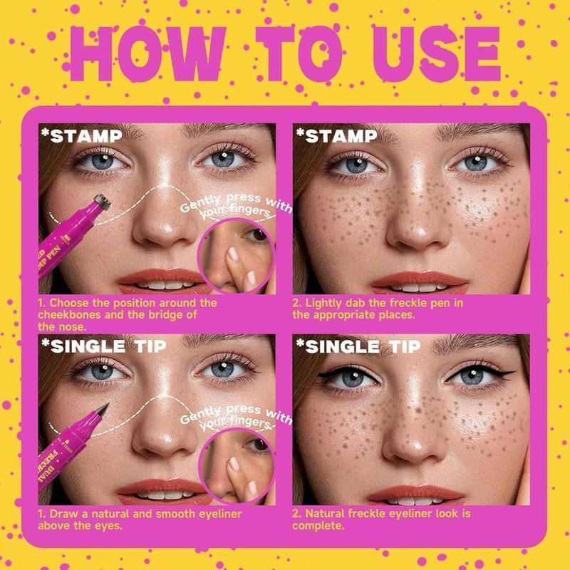 Freckle Pen Waterproof Faux Freckles, Freckle Stamp Dual End Eyeliner, Natural Realistic Freckles Makeup, Long Lasting Sweat Proof Smudge Proof Cosmetic, Easy Makeup Tool for Daily Cosplay