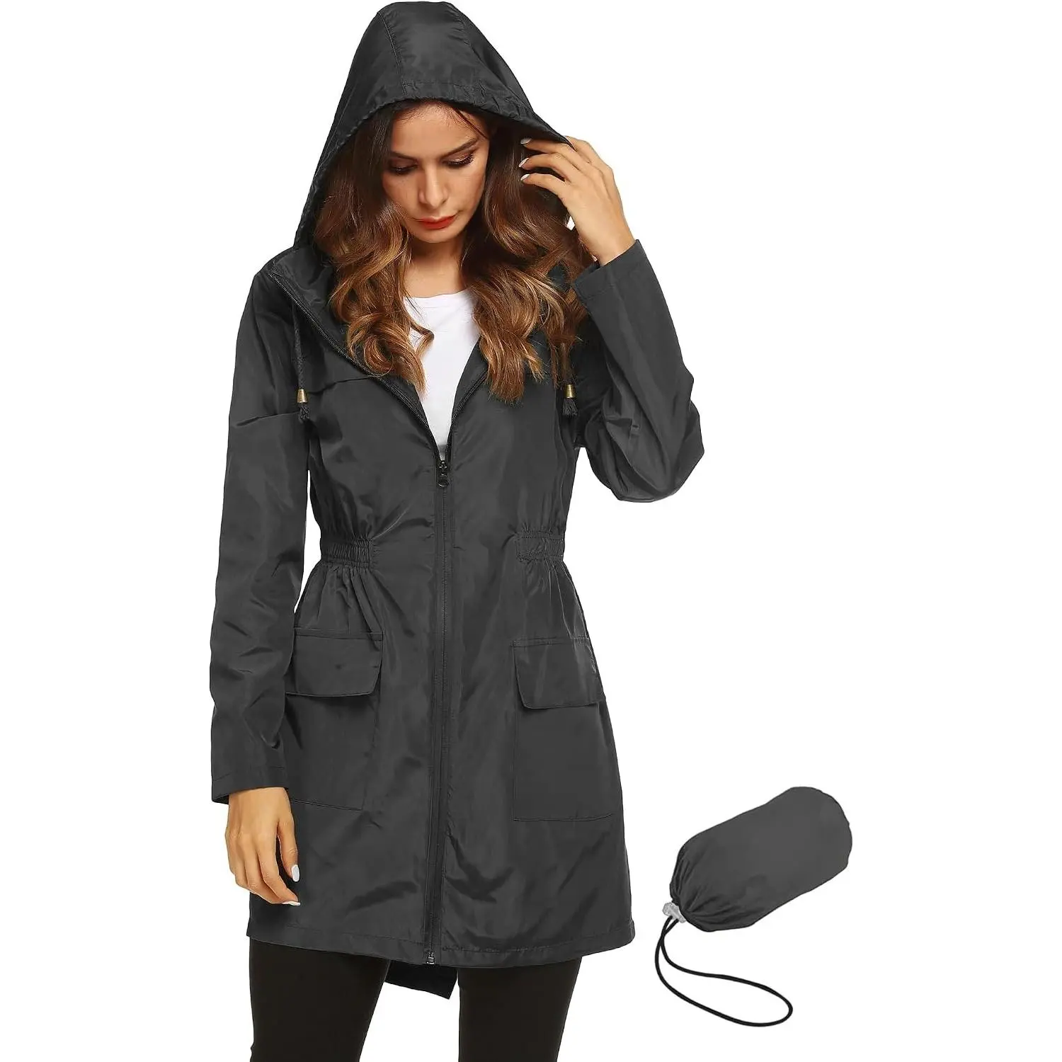 Women's Waterproof Lightweight Hooded Rain Jacket for Active Outdoor WearGift