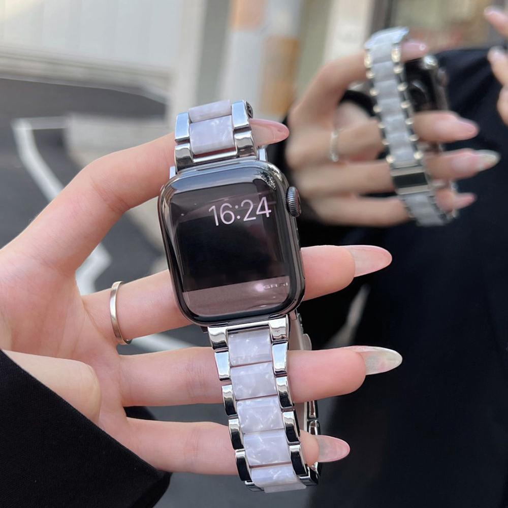 Metal Resin Band for Apple Watch Series 11/10/9/8/7/se/6/5/4, Dual Color Strap for Iwatch Ultra 49mm 46mm 45mm 44mm 42mm 41mm 40mm Smart Watch Straps Smartwatch Strap